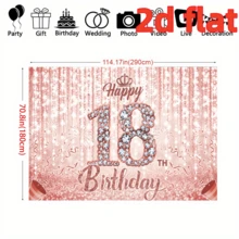 1件 2D平面18歲生日快樂背景布，聚酯纖維布料，鑽石「18」與「Happy Birthday」文字、皇冠、煙花、粉色背景，適合18歲生日派對、成年禮、拍照道具與派對裝飾，多種尺寸可選 - 彩色 - 查看 12