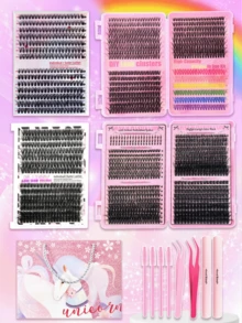 New Arrival 12-Piece Fluffy Eyelash Set - With Bottom Lashes/Cat's Eye Style/Fairy Lashes/Full Thick Clusters (30D-100D), Easy DIY For Beginners & Pros, Ideal For Travel/Dances/Gatherings/Daily/Holiday Gifts - màu đen - Xem 7