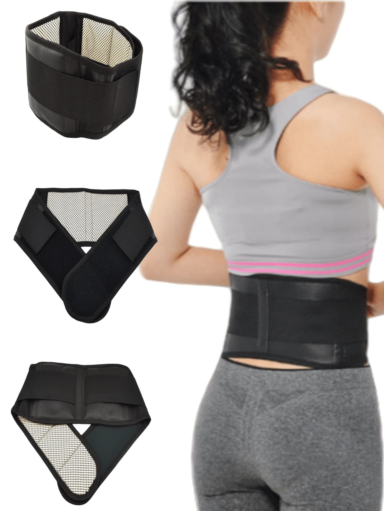1pc Self-Heating Waist Trimmer Belt With Lumbar Support - Waist Cincher For Fitness Workout - Black - View 1
