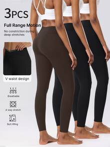 3pcs Women's High Waist Lifting Tight Leggings, Sports Pants, Jogging Pants, Cycling Pants, Fitness Wear, With Criss-Cross Waist And Pockets, Stretchy, Soft, Breathable, Moisture-Wicking, Suitable For Gym, Yoga, Pilates, Outdoor, Casual, Sports, Running, Cycling, Tennis, Badminton, Soccer, Golf