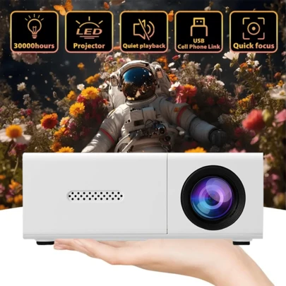 便携式迷你投影仪，内置扬声器和遥控器 - USB 供电家庭影院系统，320P 分辨率，兼容智能手机/平板电脑，紧凑设计，适合家庭、办公室、派对、学校 - 身临其境的观看体验