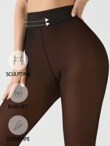 Fleece Lined Thermal Tights Woman Sexy Translucent Pantyhose Slim Winter Warm Thick Velvet Stockings Female Magic Leggings With A Variety Of Colors Suitable For People Of Different Skin Colors - 黑透焦糖 - 查看 5