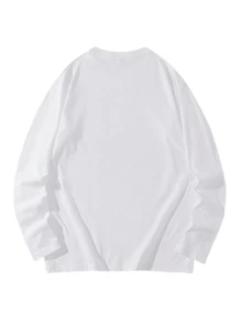 200g 100% Cotton T-Shirt, 2025, Women's Spring/Autumn Fashion, Printed Long Sleeve T-Shirt, Couple Style, Underwear/Outerwear, Office Casual, Round Neck, Long Sleeve Top - 白色[辦公室休閒/有趣的T卹] - 查看 3