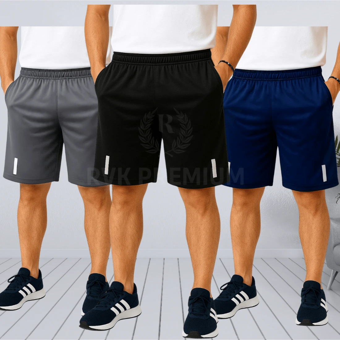 MEN'S 3-PIECE REFLECTIVE RUNNING SHORTS KIT - BLACK / GREY / NAVY BLUE - CASUAL GYM - Multicolor - View 1