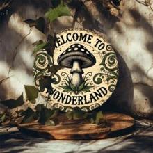 Welcome To Wonderland" Mushroom Wall Art - 8x8 Inch Metal Poster, Suitable For Cafe, Kitchen, Club And Home Decor, Perfect Room Decoration, Pre-Drilled Holes, Hole Positions As Shown In Size Chart - Multicolor - View 6