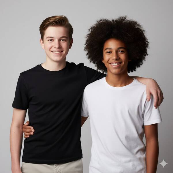 Kit 2 Camisetas Pré Adolescente  Menino Algodão Básica Branca Preta