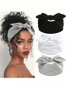 1/3/4/6pcs Women Bow Rabbit Ear Headbands, Boho Style Extra Wide Cute Rabbit Ear Knotted Headbands, Halloween Headpiece, Fall, Women Headwrap, Elastic Solid Bow Hair Accessories, Suitable For Fitness/Yoga/Sports/Outdoor, Solid Color Casual Headbands, All Season Winter Scarf Warm Hair Bands Women Bandana