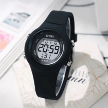 1 件女式 LED 盘硅胶表带彩色自然风格多功能日期星期秒夜光数字运动电子腕表，适合男士、女士、青少年、学生、情侣日常佩戴 - 黑色 - 查看 5