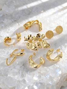 Charm-In 1 Coppia Di Orecchini Alla Moda E Minimalisti In Ottone Placcato Oro 18K, Disegno Creativo, Regalo Per San Valentino, Festa Della Mamma