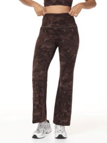 Women's Spring And Summer Outdoor Sports Pants Yoga Women's Sports Pants Camouflage Sports Tight Pants High Waist Elastic Slimming Bell Bottom Pants Slim Fit Fitness Wide Leg Yoga Pants Fashionable Casual Hip Lifting Slim Fit Sports Pants - Cà phê nâu - Xem 8