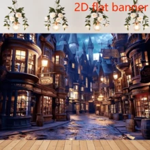 Versatile Magic Town Street Photography Backdrop - Perfect For Halloween, Birthday Parties & Home Decor Durable Polyester, No Power Needed