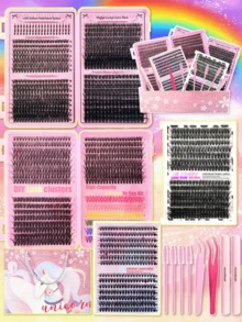 New Arrival 12-Piece Fluffy Eyelash Set - With Bottom Lashes/Cat's Eye Style/Fairy Lashes/Full Thick Clusters (30D-100D), Easy DIY For Beginners & Pros, Ideal For Travel/Dances/Gatherings/Daily/Holiday Gifts - màu đen - Xem 1
