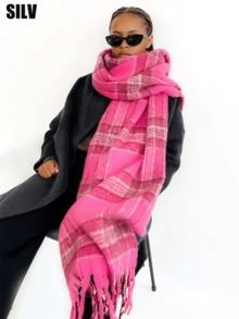 1pc Plus Size Women Winter Solid Plaid Scarf/ Scarf Color Scarf, Soft & Warm Wrap For Autumn And Winter, Warm & Comfortable Large Shawl, Windproof Outdoor, Simple & Versatile Wear Daily, Autumn/Winter Accessories Women Winter Warm Neck, - Multicolor - View 6