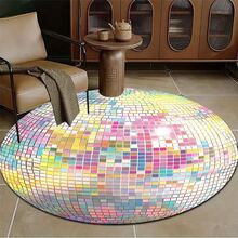 Tapete redondo com padrão de bola de discoteca - antiderrapante, durável e lavável para sala de estar, quarto, escritório, eventos ao ar livre - carpete para áreas grandes da HKStorage - Multicolorido - Ver 2