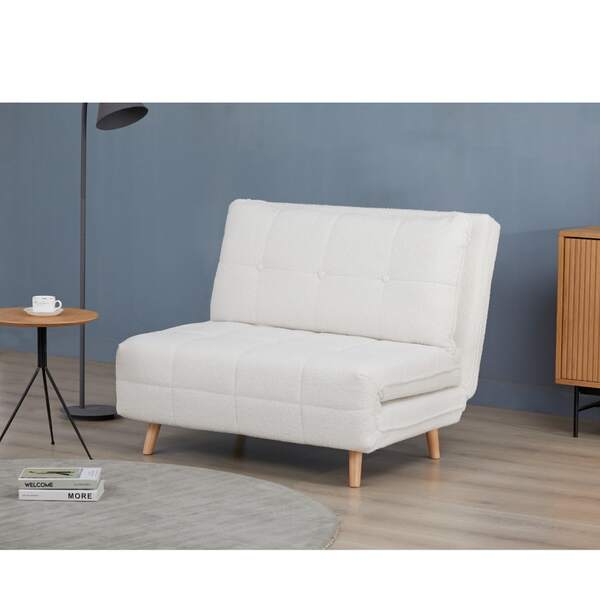 Sofá cama individual plegable compacto color blanco, diseño moderno para sala y dormitorio, mueble funcional, resistente y fácil de combinar y instalar en espacios reducidos
