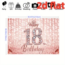 1件 2D平面18歲生日快樂背景布，聚酯纖維布料，鑽石「18」與「Happy Birthday」文字、皇冠、煙花、粉色背景，適合18歲生日派對、成年禮、拍照道具與派對裝飾，多種尺寸可選 - 彩色 - 查看 11