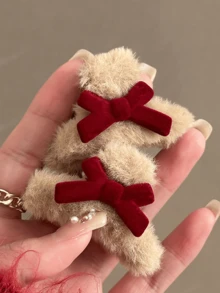 2pcs Red Bow Plush Grab Clip For Women's Autumn And Winter Small Size, Daily High-End Feeling, Cute Hair Clip, Side Notch Clip, New Hair Claw