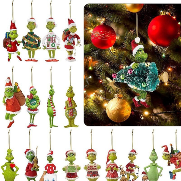 6 pezzi/12 pezzi/18 pezzi Decorazioni natalizie 2025 del Grinch, decorazioni appese, decorazioni natalizie in acrilico 2D per albero, decorazioni per auto, decorazioni per atmosfera natalizia, regali per feste (stile casuale)