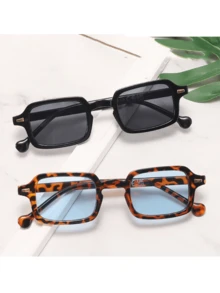 New Box Retro Fashion Glasses Candy Color Cross Border Hot Selling Fashion Glasses Women's Fashion Ins Versatile Frame Eyes,Geometric Plastic Full Frame Multicolor Leopard Retro Personalized Women Fashion Glasses For Holiday Gift Street Snap Tropical Beach Vacay Going Out Outfit Appointment Outfits Fashion Accessories ,Back To School,Preppy Style,School Look - Multicolor - View 7