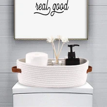 1 chiếc giỏ đựng đồ hình bầu dục đan thủ công có tay cầm bằng da, dùng để bàn, phòng tắm, trang trí nhà cửa, có nhiều màu sắc để lựa chọn. - Nhiều màu - Xem 7