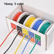 Juego de cables de cobre estañado de 18-26 AWG, bobina de cable trenzado, 5 colores (rojo, negro, amarillo, azul, verde), con aislamiento de silicona flexible, adecuado para DIY, automoción, hogar y cableado eléctrico - alta flexibilidad y durabilidad, cables electrónicos - Multicolor - Ver 2