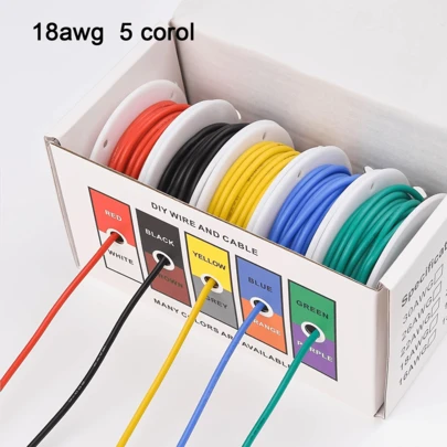 18-26 AWG Tinned Copper Wire Set, Stranded Wire Coil, 5 Colors (Red, Black, Yellow, Blue, Green), With Flexible Silicone Insulation, Suitable For DIY, Automotive, Home, And Electrical Wiring - High Flexibility And Durability, Electronic Cables