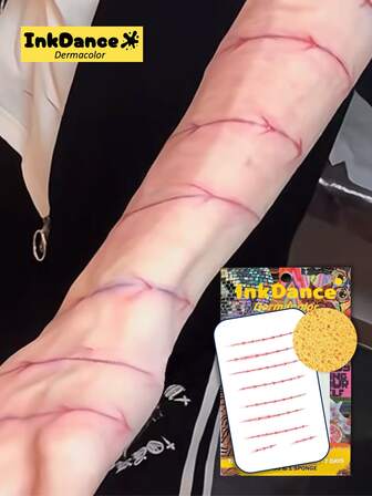 "Red Barbed Wire Thorns" 1 Kit Temporary Tattoos, Fake Tattoos, Waterproof, Authentic Tattoo Look, Halloween Scar, Bloody Injury Cut Scratches Stitches, Scary Makeup, Colorful, Easy To Apply And Remove, Men, CSD068