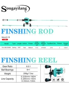 SOUGAYILANG Fishing Gear Set |2 Sections 1.8M Casting Fishing Rod Carbon Material Body ABS Reel Seat EVA Handle|1 PC Left Handle Baitcasting Reel 9+1BB 8.0:1Gear Ratio For The Beginners - Blue - View 5
