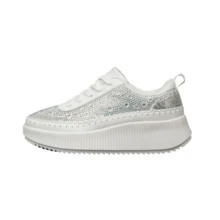 ARiderGirl Coachee RH Women's Lace Up Sports Shoes Rhinestone Platform Fashion Low Top Casual Walking Sneaker - 白色 - 查看 3