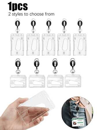 1 Parça Kolay Çekilebilen Toka ve Genişletilebilir Toka Seti, Yatay ve Dikey Çift Kullanımlı Şeffaf Çift Kartlı Kimlik Kartı Kılıfı, Özel Şeffaf Kimlik Kartı Üçlü Kanıtlı Kart Kılıfı, Sert Göğüs Kartı, Çalışan Kartı