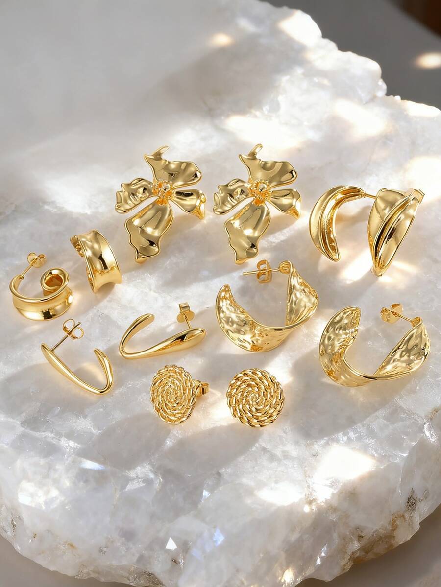 Charm-In 1 Coppia Di Orecchini Alla Moda E Minimalisti In Ottone Placcato Oro 18K, Disegno Creativo, Regalo Per San Valentino, Festa Della Mamma