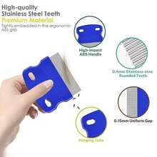 Flea Lice Comb, Stainless Steel Dog Cat Grooming Combs With Rounded Teeth, Double Sided Professional Pet Tear Stain Remover, Dematting Tool For Small, Medium & Large Pets - Blue - View 4