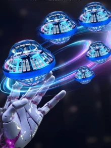 适合3-12岁以上儿童的UFO飞行圆盘旋转发光飞行球，神奇感应旋转陀螺，智能悬浮户外玩具，适合作为礼物 - 彩色 - 查看 7