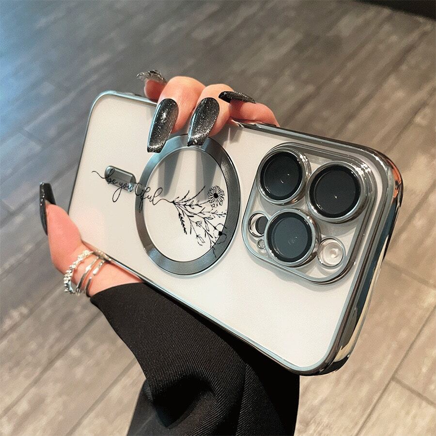 Teléfono con lente integral, diseño floral y acabado magnético electrochapado. Compatible con carga inalámbrica magnética y compatible con phone 16 Pro Max, 16, 15 Pro, 14, 14 Plus/14 Pro Max, 13, 13 Pro, 12 Pro, 11/11 Pro y la serie Pro. Es un excelente teléfono para amigos, cumpleaños y festividades. - Plateado - Ver 1