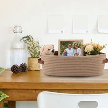 1 chiếc giỏ đựng đồ hình bầu dục đan thủ công có tay cầm bằng da, dùng để bàn, phòng tắm, trang trí nhà cửa, có nhiều màu sắc để lựa chọn. - Nhiều màu - Xem 16