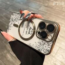 Teléfono con lente integral Black Flowers, chapado en electromagnéticamente, compatible con carga inalámbrica magnética y compatible con phone 16 Pro Max, 16, 15 Pro, 14, 14 Plus/14 Pro Max, 13, 13 Pro, 12 Pro, 11/11 Pro y serie Pro. Es un excelente teléfono para amigos, cumpleaños y festividades. - Negro - Ver 5