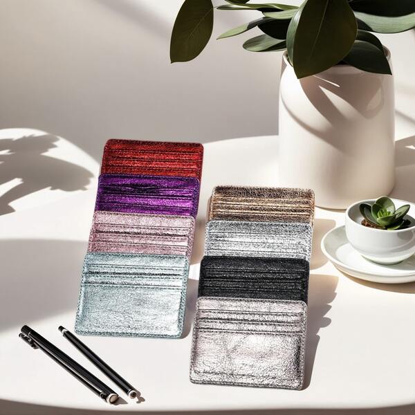 1 pezzo Portafoglio slim in vera pelle con motivo in pelle screpolata, adatto per uso quotidiano, porta carte di identità e carte di credito, portafoglio da donna mini