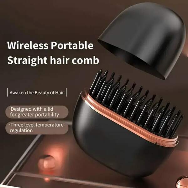 Mini Wireless Portable Straight Hair Comb, Compact Body, Maximum Temperature 200°C/392°F, Three-Speed Temperature Adjustment, Comb Teeth + Shell Dual Anti-Scalding, Hair Care Does Not Hurt The Hair, Straighten With A Comb, Type-C Charging (Equipped With 2000mAh Large-Capacity Battery) Suitable For All Hair Types, The Perfect Gift For The Goddess