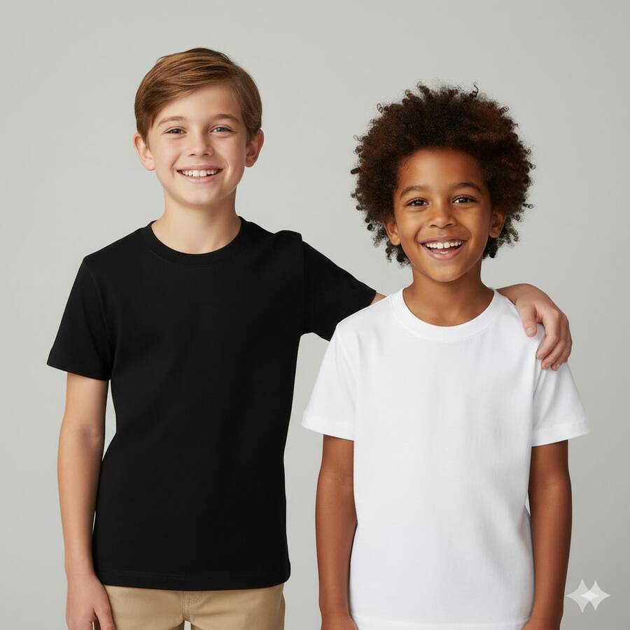 Kit 2 Camisetas Pré Adolescente  Menino Algodão Básica Branca Preta