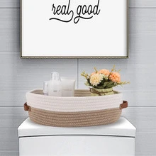 1 chiếc giỏ đựng đồ hình bầu dục đan thủ công có tay cầm bằng da, dùng để bàn, phòng tắm, trang trí nhà cửa, có nhiều màu sắc để lựa chọn. - Nhiều màu - Xem 15