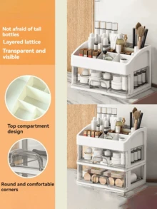 3/2/1层化妆收纳盒，多功能透明抽屉式收纳盒，大容量化妆品展示柜，适用于化妆品，浴室洗漱用品，办公用品收纳，浴室梳妆台，节日礼物，秋冬必备，适合老师，朋友，同学 - 白色 - 查看 9