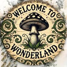 Welcome To Wonderland" Mushroom Wall Art - 8x8 Inch Metal Poster, Suitable For Cafe, Kitchen, Club And Home Decor, Perfect Room Decoration, Pre-Drilled Holes, Hole Positions As Shown In Size Chart - Multicolor - View 4