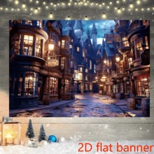 Versatile Magic Town Street Photography Backdrop - Perfect For Halloween, Birthday Parties & Home Decor Durable Polyester, No Power Needed