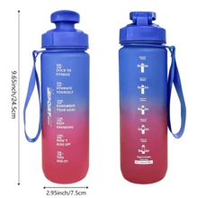 1 bình nước nhựa nắp lật dung tích lớn 750ml/25oz & 1000ml/32oz có vạch chia thời gian, dây đeo, thích hợp cho các môn thể thao ngoài trời, chạy bộ, đạp xe, làm quà tặng ngày lễ - Nhiều màu - Xem 6