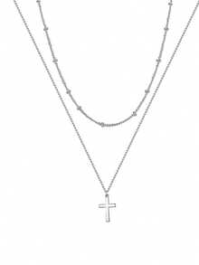 1pc 925 Sterling Silver Double-Layer Cross Necklace For Women, Minimalist Clavicle Chain, Unique Design Birthday Gift For Girlfriend, Christmas Anniversary Jewelry