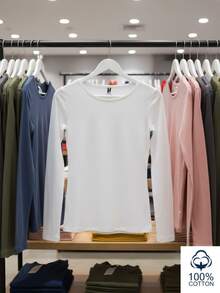 Roly 1 T-shirt à manches longues pour femme (Expédition sous 48 heures) - Différentes tailles - Blanc - Tissu tubulaire sans coutures latérales, semi-ajusté, col rond 4 couches, couvre-coutures renforcés au niveau du cou et des épaules, sans poignets, idéal pour un usage quotidien, t-shirts basiques, t-shirts durables, t-shirts confortables, t-shirts à manches longues - Blanc - Voir 3
