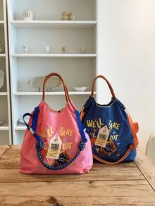 New Women's Tote Bag, Japanese Embroidery Fashionable Rocket Pattern, Large Capacity, Lightweight, Foldable, Suitable For Shopping, Party, Commuting, Sports, Surprise Gift, Women's Shoulder Bag, Large Capacity Handbag, Commuter Bag, Charming Women's Bag