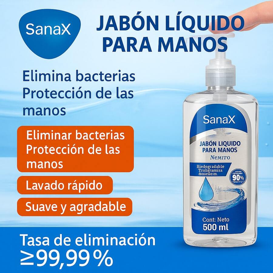 SanaX Gel Desinfectante de Manos 500 ml – Elimina ≥ 99.99 % Bacterias – Sin Enjuague – Humectante / pH Neutro – Aromas Coco / Neutro / Aloe Vera - Neutro - Ver 1
