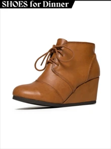 Roxy Women's Suede Wedge Ankle Booties – Lace-Up Tan Boots For Fall Fashion, Christmas Gift, Casual Outfits, Workwear, Office Looks, Comfortable Everyday Shoes - 棕褐色人造皮革 - 查看 1