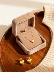 VceTd 1 set de bijuterii elegante din oțel inoxidabil cu formă de inimă lucioasă, potrivite pentru purtarea zilnică a femeilor sau pentru cadouri de sărbători - Aur Galben - Vizualizare 3